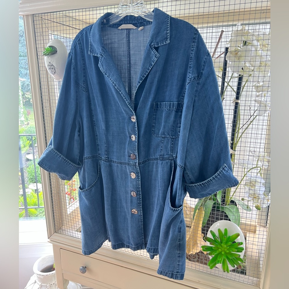 Soft Surroundings Tencel 3/4 Sleeve Blue Jean Jacket 1X